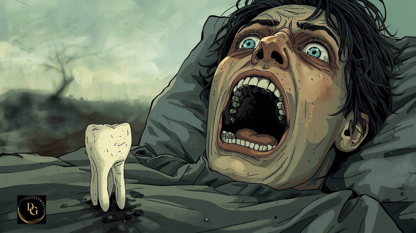 Realistic image of teeth falling in a dream, illustrating the dream about losing teeth meaning and symbolizing personal transformation, spiritual growth, and embracing new life phases.