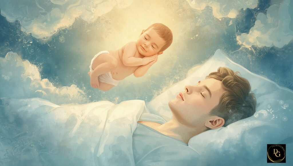 Illustration showing the Spiritual Meaning of Having a Baby Boy in a Dream – Complete Guide, symbolizing new beginnings, growth, and spiritual transformation.