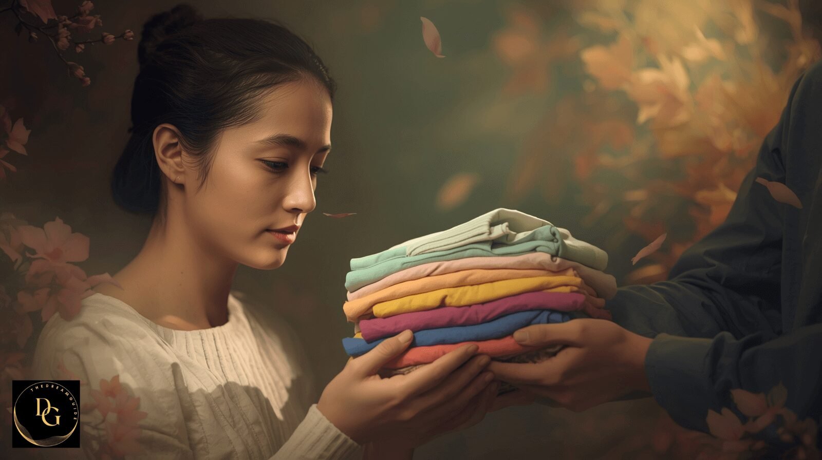 Spiritual Meaning of Someone Giving You Clothes in Dream – Complete Guide: Illustration of receiving clothes in a mystical dream setting