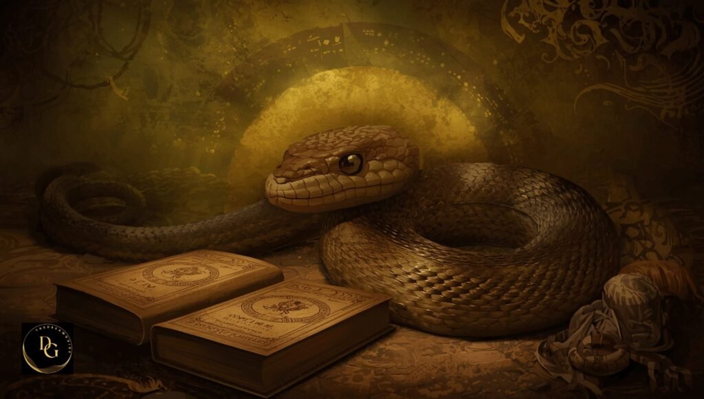 What does a rattlesnake mean in a dream? Visualization of rattlesnakes protecting an individual in a dream, representing inner strength, spiritual guardianship, and hidden dangers.
